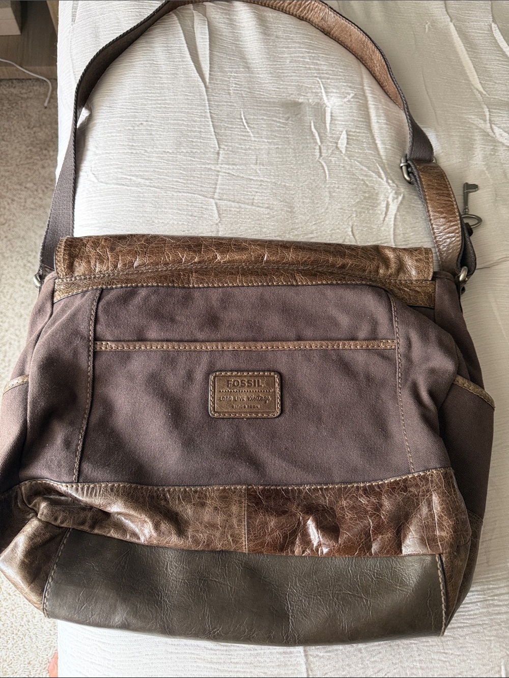 Fossil women’s Brown Canvas & Leather Messenger Bag